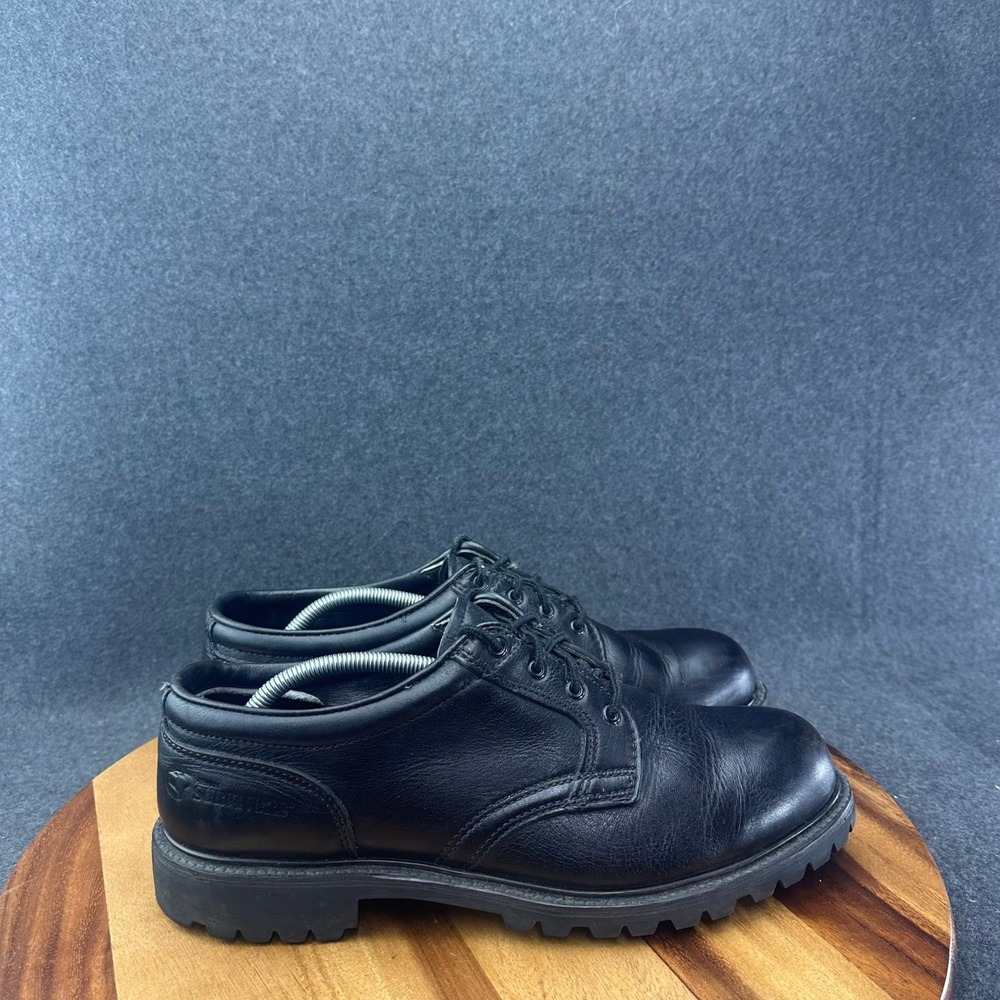 Vtg 80s Herman Survivors Mens 12E Black Leather Oxfords Vibram Lug Sole USA Made